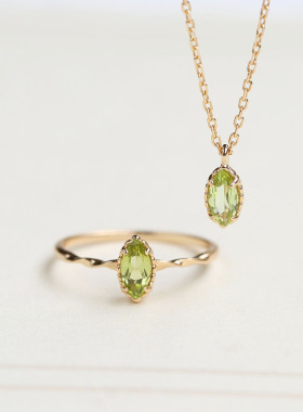 韩金盈日系饰品 马眼形橄榄石925银项链简约时尚清新天然水晶戒指