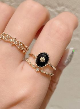 日系轻奢925纯银戒指 复古简约宫廷风 树叶藤条花纹镂空锆石戒指