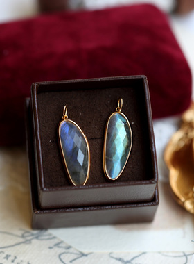 aget日系同款 天然拉长石水晶吊坠 不规则椭圆宝石925银项链