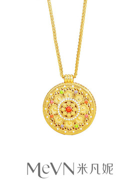 s925纯银微镶镂空八宝罗盘项链女