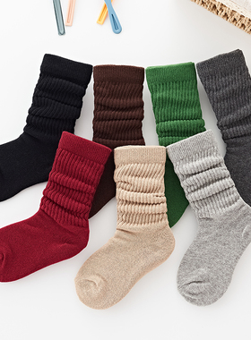 儿童袜子棉袜春秋女童红色堆堆袜宝宝春秋款男童黑中筒袜红色潮袜