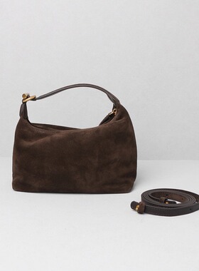 麂皮绒面牛皮包包女小众设计高级感2025手提包秋冬复古手拎斜挎包