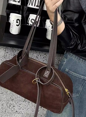 欧美时尚牛皮保龄球包女新款法棍腋下包百搭大容量枕头包