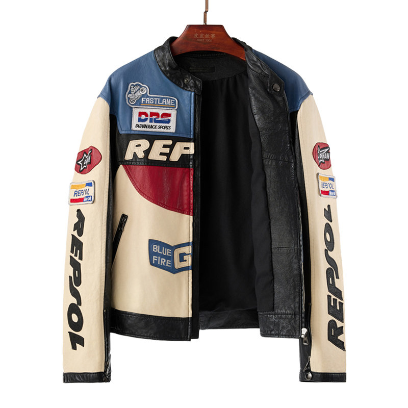 摩旅骑行服情侣款绵羊真皮皮衣机车服外套皮夹克男女士立领修身