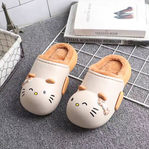 可爱卡通猫咪棉拖鞋女童包头EVA防水加绒保暖防滑居家室内拖鞋冬