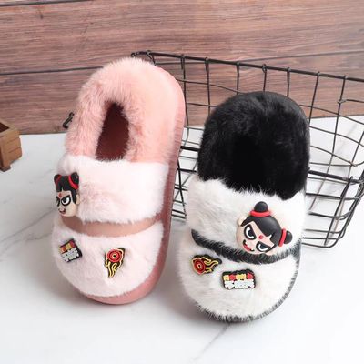 冬季加厚包跟儿童棉鞋外穿毛毛绒舒适居家卧室静音网红卡通女孩拖