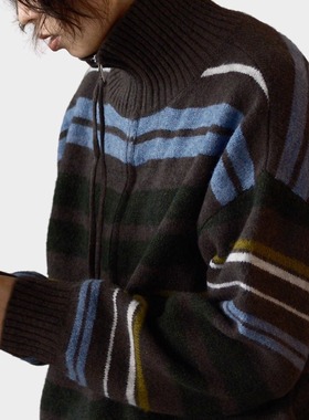 A DIMPLE 2025秋冬新款美式复古风双拉链高领毛衣中性条纹针织衫