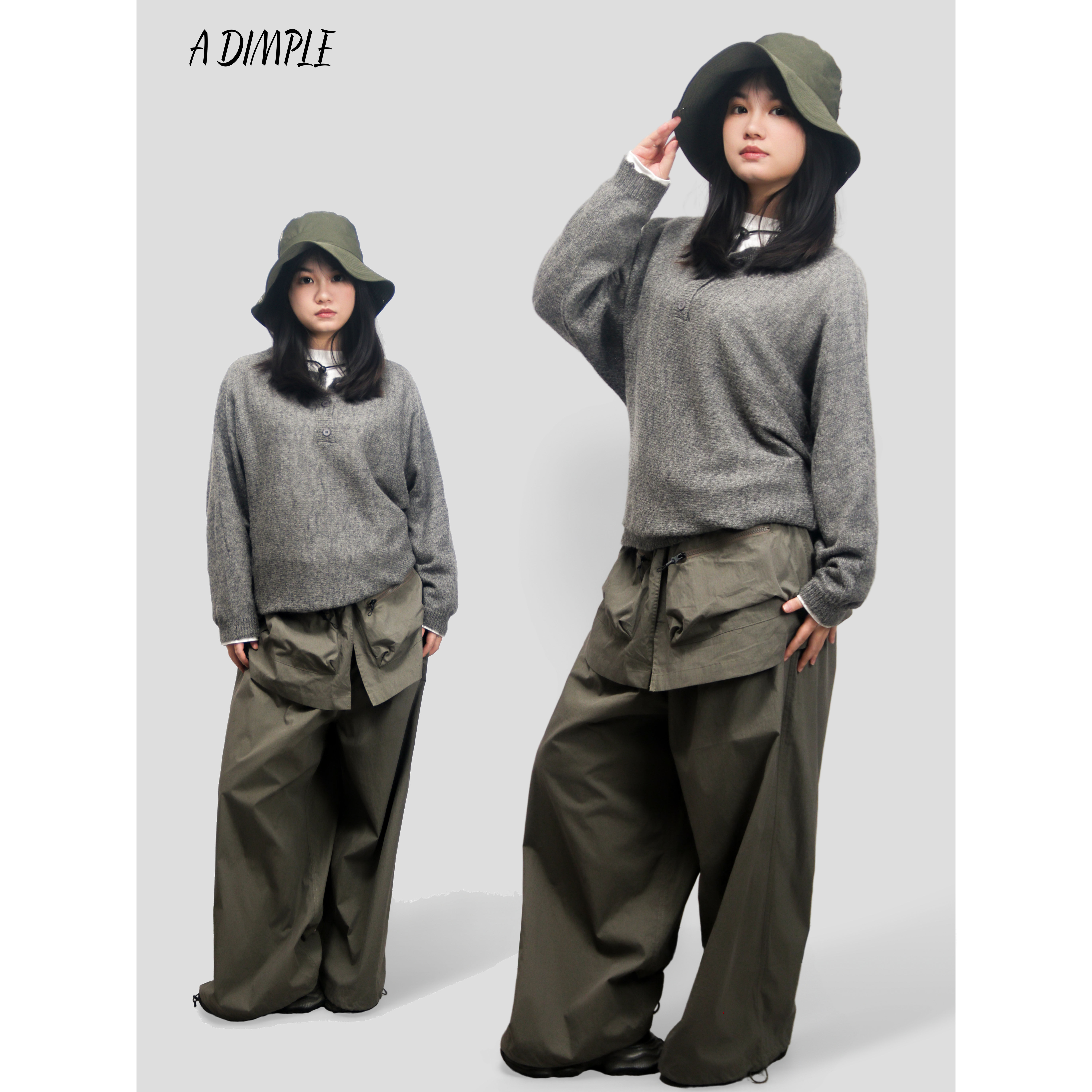 A DIMPLE秋季新款山系户外慵懒风宽松工装屁帘裤休闲假两件阔腿裤