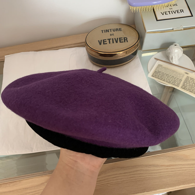 东大门韩版秋冬新品ins时尚博主同款紫色羊毛小众设计款贝雷帽女,服饰配件/皮带/帽子/围巾,帽子,淘宝优惠券,粉丝福利购,淘宝优惠卷
