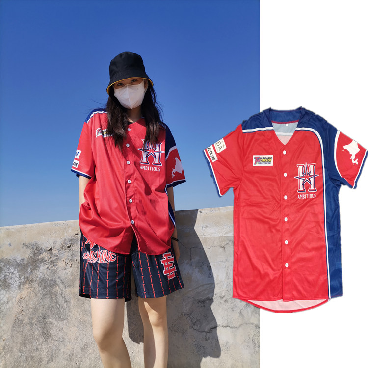 日单速干透气印花棒球服开衫短袖棒球服