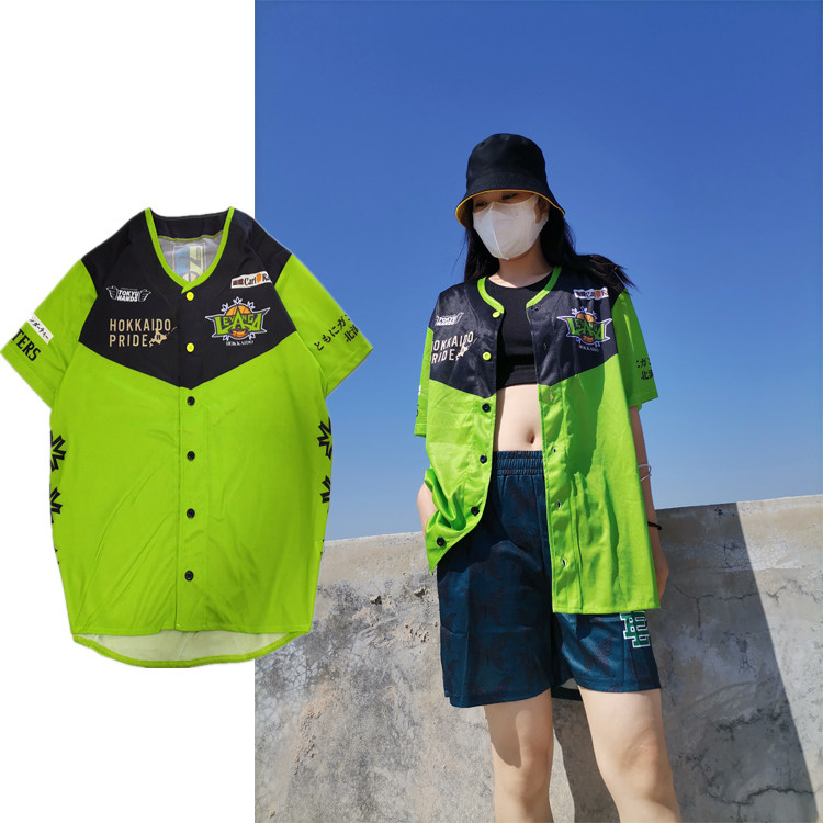 日职速干透气印花棒球服开衫短袖街舞T恤hiphop男女同款上衣衬衣