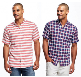 Old Navy 柔软舒适格纹修身短袖衬衫 男装 772829