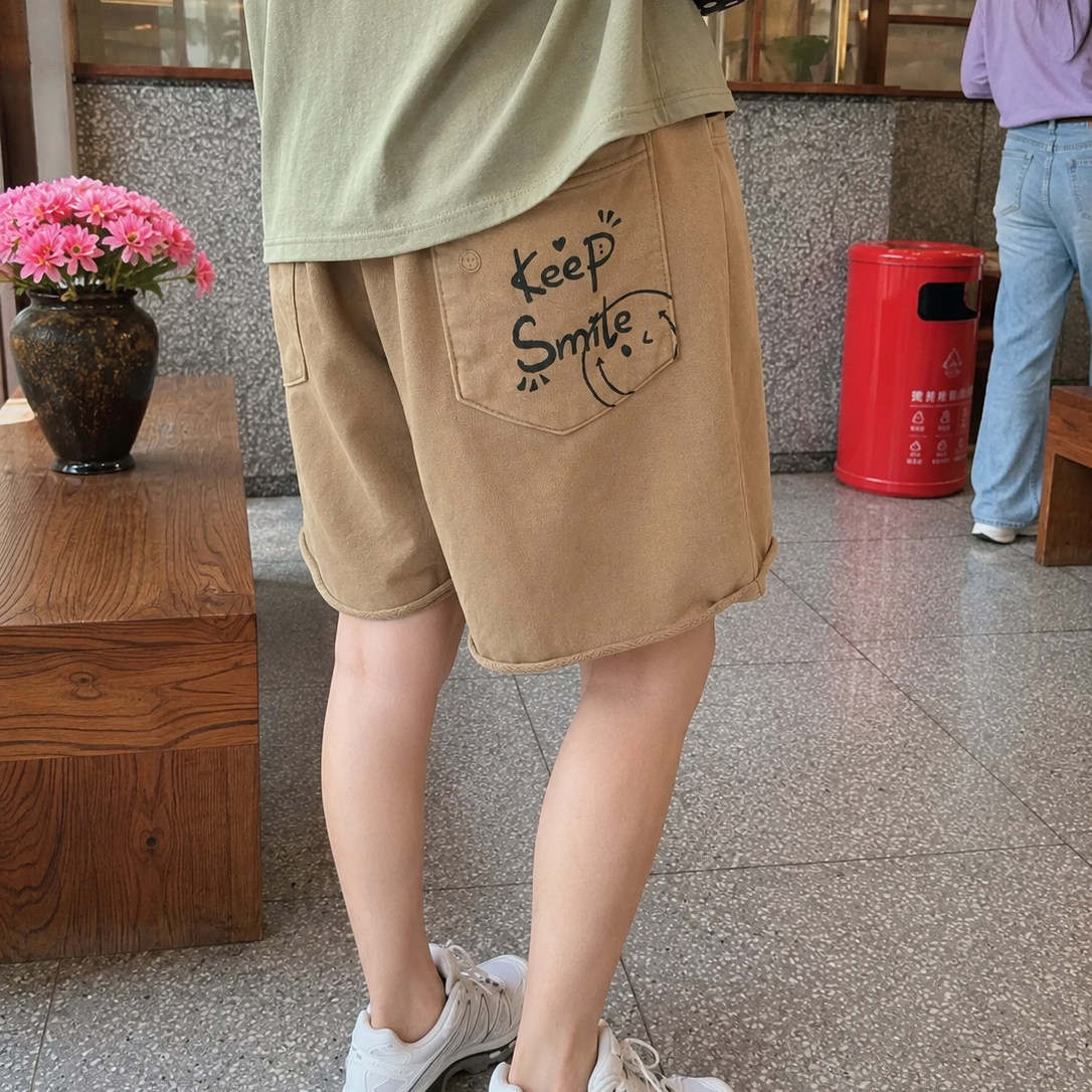 韩国东大门女装夏季休闲风舒适松紧腰字母印花毛圈棉短裤五分裤