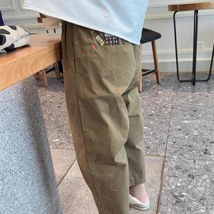 韩国东大门女装秋季休闲宽松舒适松紧腰做旧印花计算器垮裤老爹裤