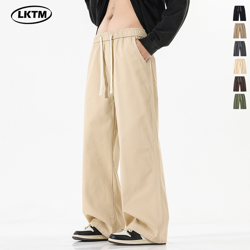 LKTM男装#日系CityBoy纯棉休闲裤男抽绳简约纯色百搭宽松直筒长裤