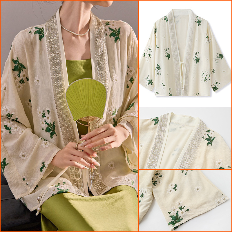 国风秋季2025新款宽松开衫重工钉珠刺绣提花外套上衣M611