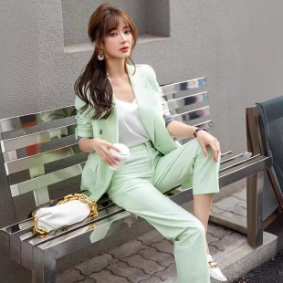 女职业正装 套装 高级感西服两 春秋绿色小个子高端西装 2023新款