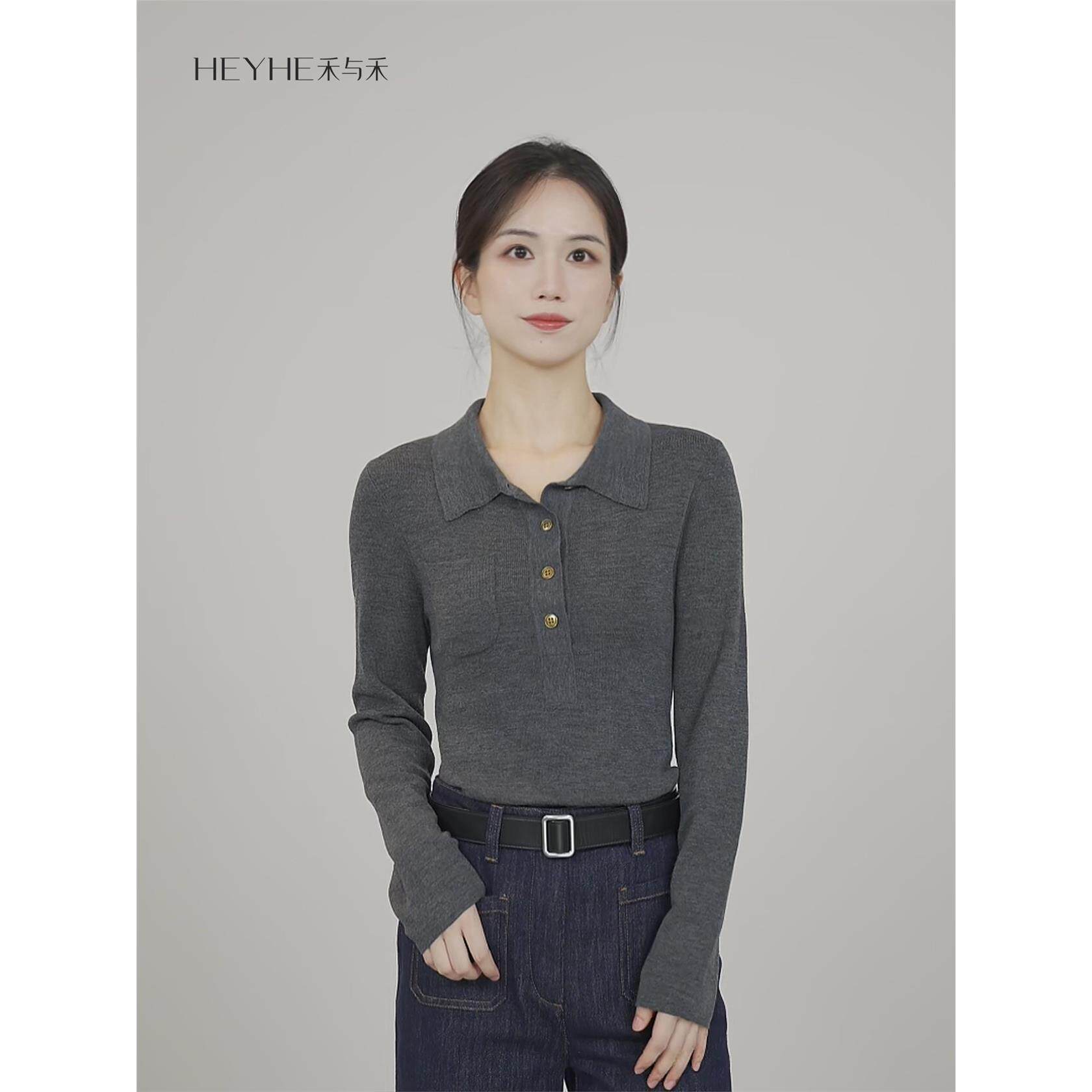 小禾【杨树林2.0】奢牌同源精纺羊毛重工polo针织打底衫长袖上衣