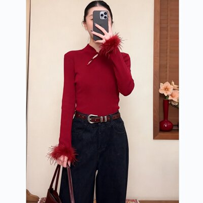 新中式羊毛针织打底衫女2