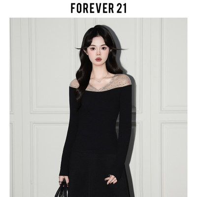 Forev21轻熟风黑色烫钻V