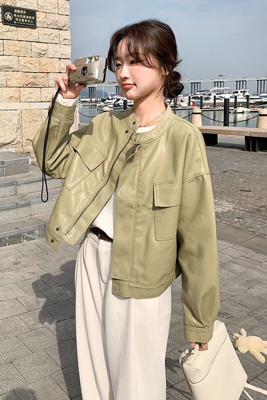 数据好秋装现货时尚休闲PU皮皮衣短外套女202-2404-P145K198,女装皮衣,浙宝202