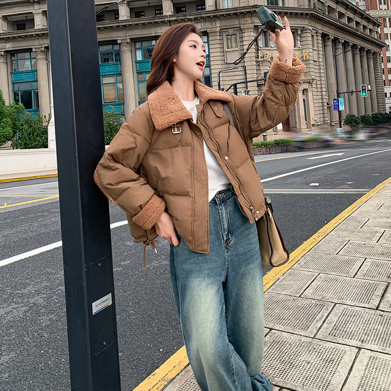 现货新款冬装短款拼接羊羔毛羽绒服202A-2435-P245-K349，女装羽绒服，浙宝202