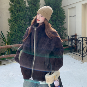 现货 新款冬装真兔毛皮毛一体两面穿外套 202-5606-P385-K518,女装皮草,浙宝202