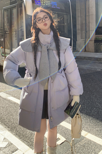 韩系减龄娃娃领披肩羽绒服女2025年冬季新款显瘦中长款白鸭绒外套图片