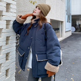 冬装现货复古做旧羊羔毛拼接羽绒服90绒202-5617-P355-K498，女装羽绒服，浙宝202