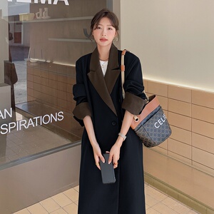 中长款小众拼色风衣外套女春季2025年新款气质韩版宽松时尚大衣潮图片