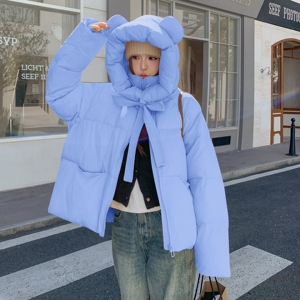 冬装新款 现货 韩版宽松熊猫耳朵羽绒服外套 202-5610-P285-K398图片