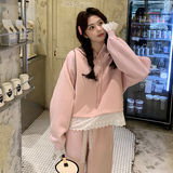 现货主推秋装花边拼接绣花卫衣裤子两件套装202-2513-P155-K228，女装运动套装，浙宝202