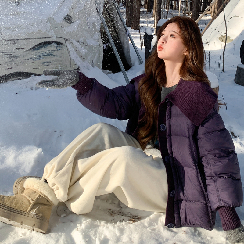 新款韩版针织领拼接显白羽绒服外套202-5652-P395-K595-90绒，女装羽绒服，浙宝202