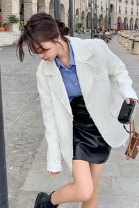 白色小香风西装外套女春秋2024新款小个子设计感休闲名媛气质西服图片