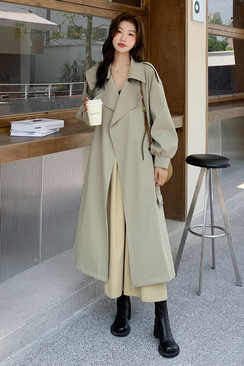 豆沙绿风衣外套女中长款春秋2023新款英伦风流行宽松休闲气质大衣,女装风衣,浙宝202