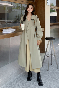 豆沙绿风衣外套女中长款春秋2023新款英伦风流行宽松休闲气质大衣图片