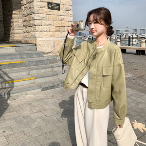 春装现货 数据好 韩版休闲PU皮皮衣短款外套女 202-2404-P145K238，女装皮衣，浙宝202