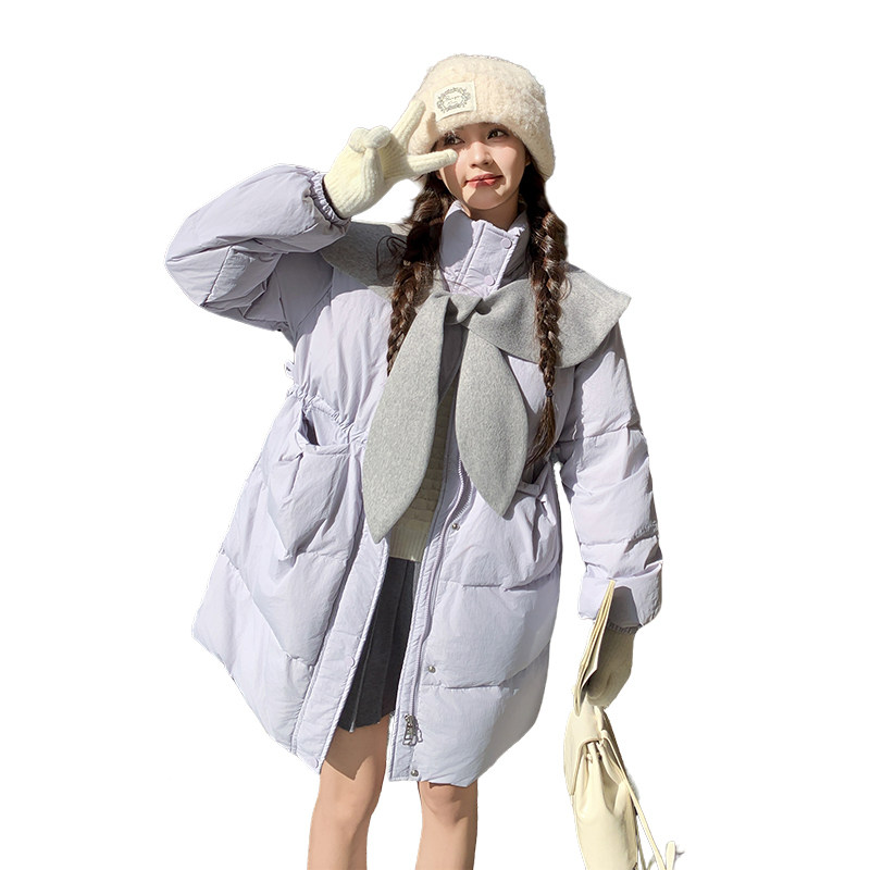 韩系减龄娃娃领披肩羽绒服女2025年冬季新款显瘦中长款白鸭绒外套,女装羽绒服,浙宝202