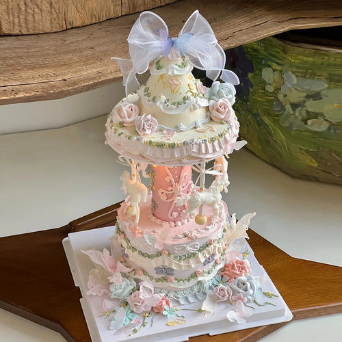 音乐双层旋转木马蛋糕支架模具