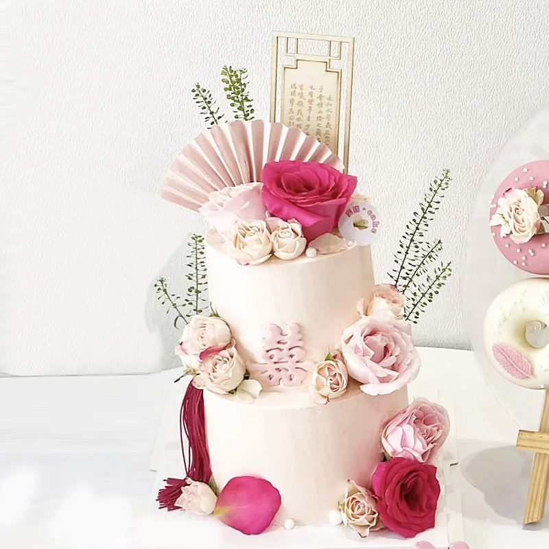 订婚粉色甜品台装饰插件婚礼结婚宴ido插牌布丁杯封口纸蕾丝绑带
