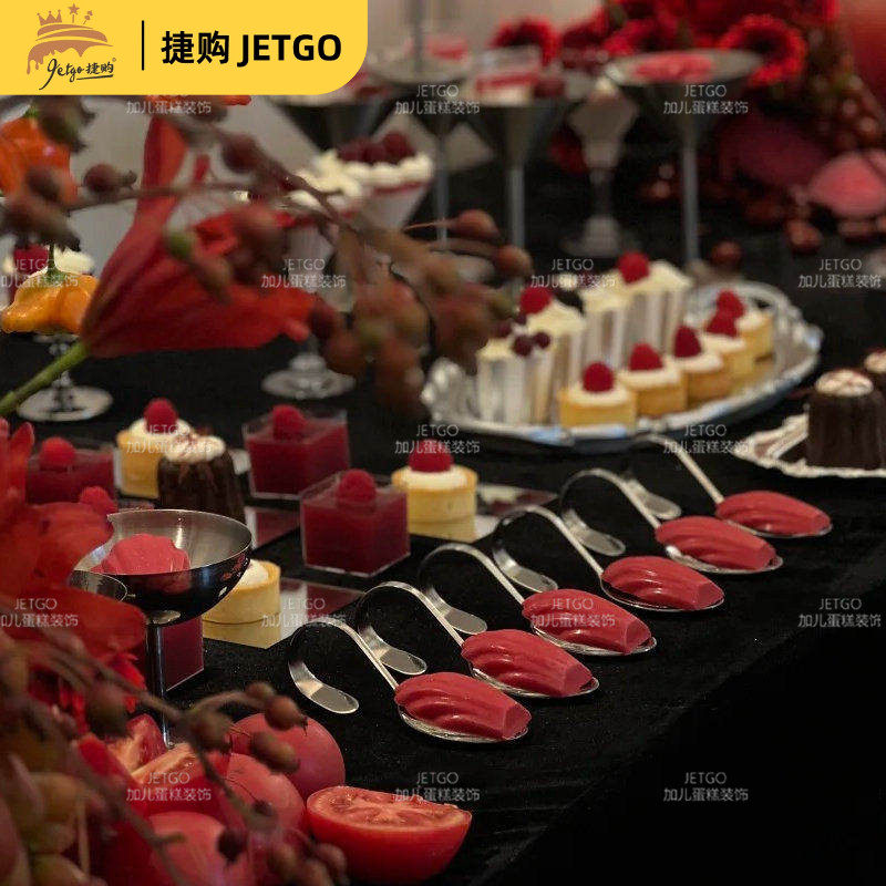 银色器皿甜品台老钱风户外婚礼甜品台不锈钢布丁容器陈列式糕点盘