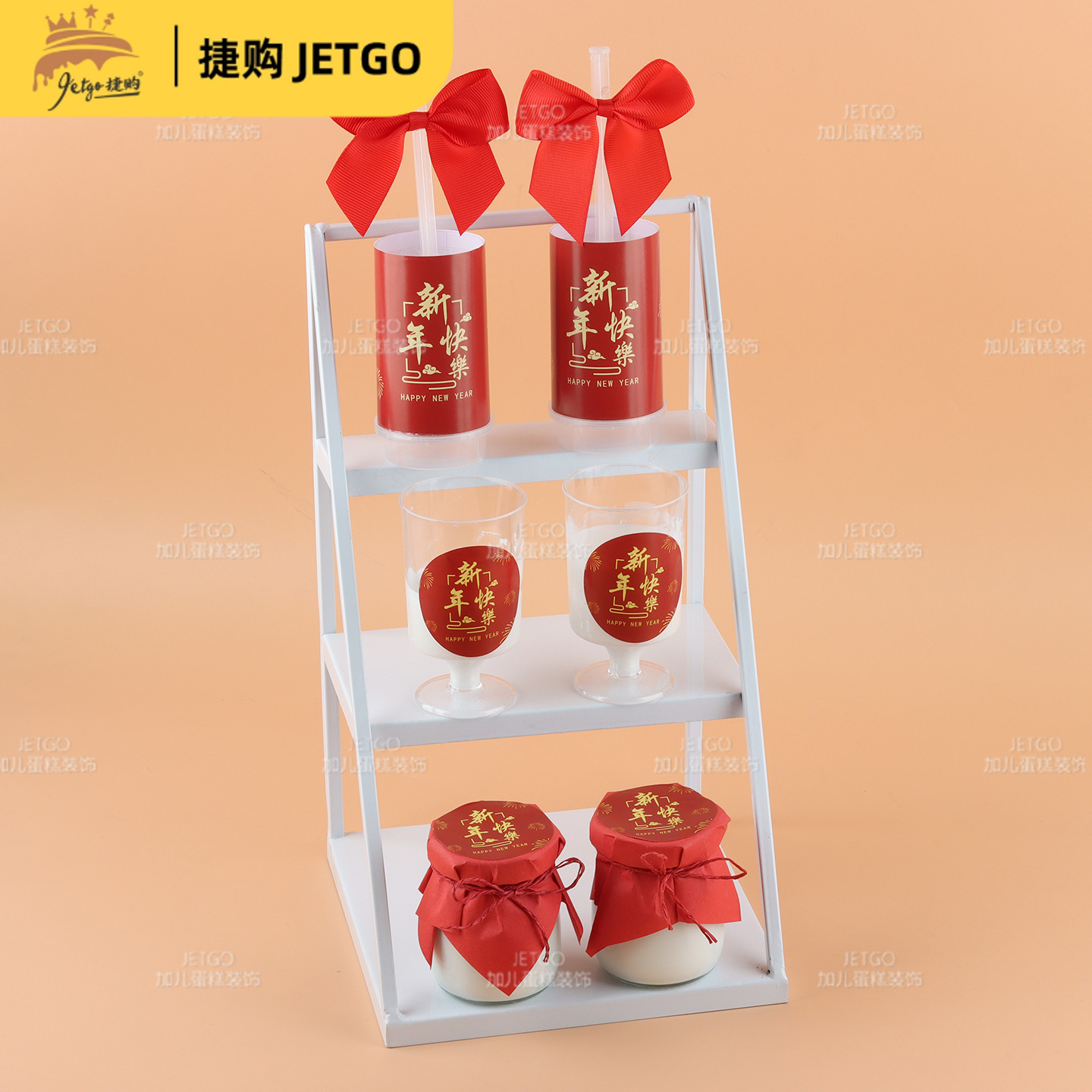 红色系新年蛋糕装饰摆件甜品台纸杯围边推推乐布丁慕斯杯圆形贴纸