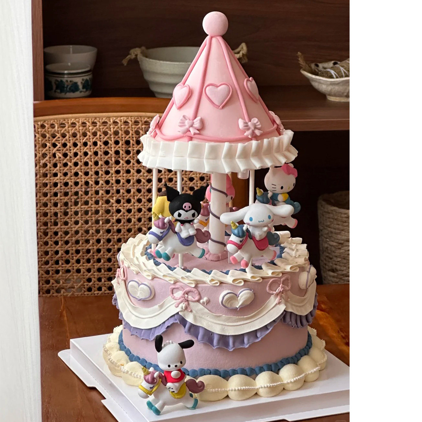 三丽鸥蛋糕装饰烘焙旋转木马架子悬浮支架旋转台摆件打桩工具配件