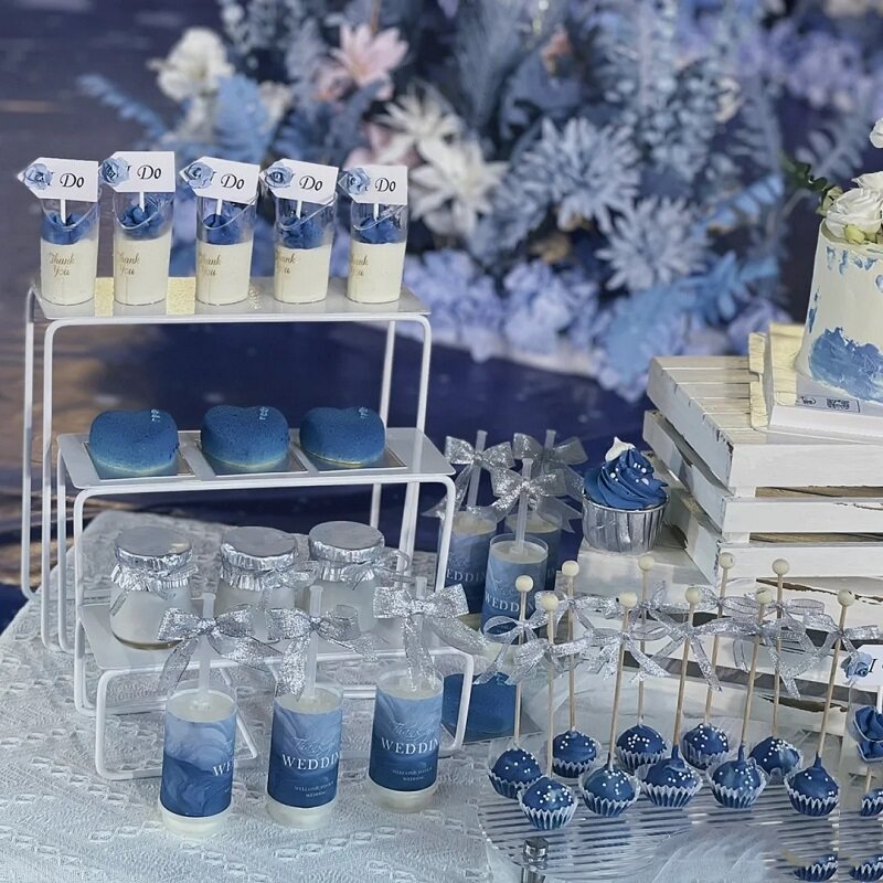 雾霾蓝色婚礼甜品台装饰插件结婚推推乐贴纸森系纸杯蛋糕订婚插牌