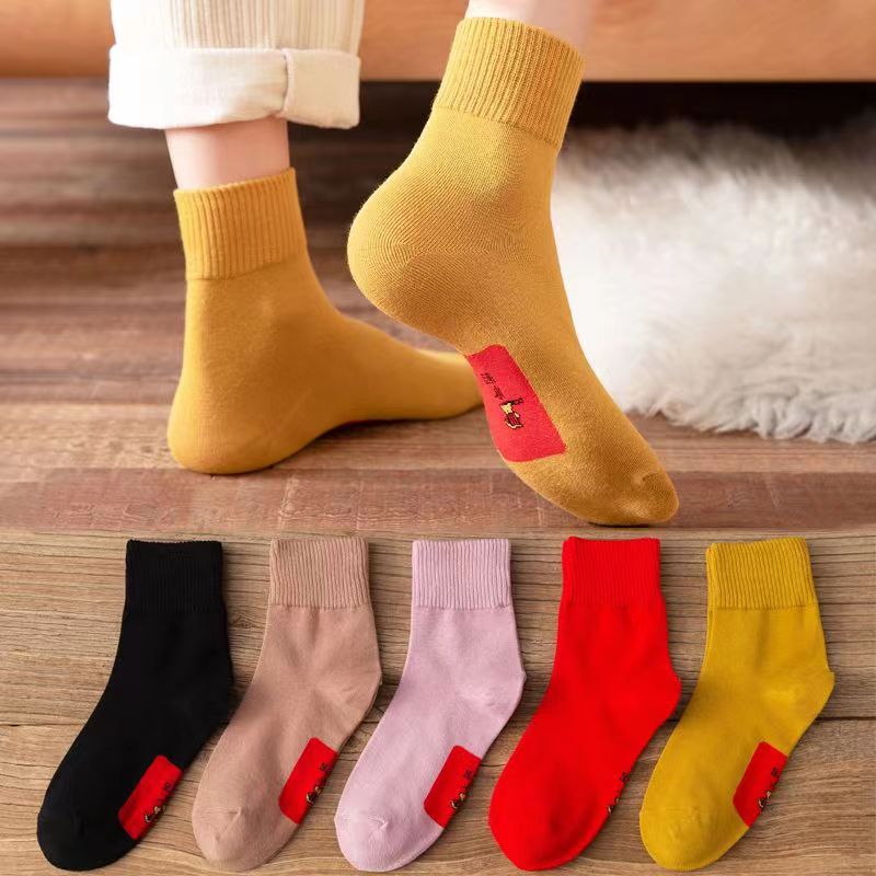 踩本命年红袜子小人纯棉女士袜