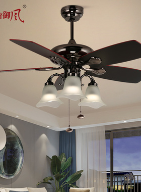 永怡御风餐厅风扇灯美式复古黑色大风力直叶电风扇灯木叶吊扇灯