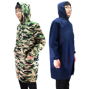 工作服男大褂长款连帽兰大褂迷彩防尘罩衣长袖耐脏耐磨蓝色大褂