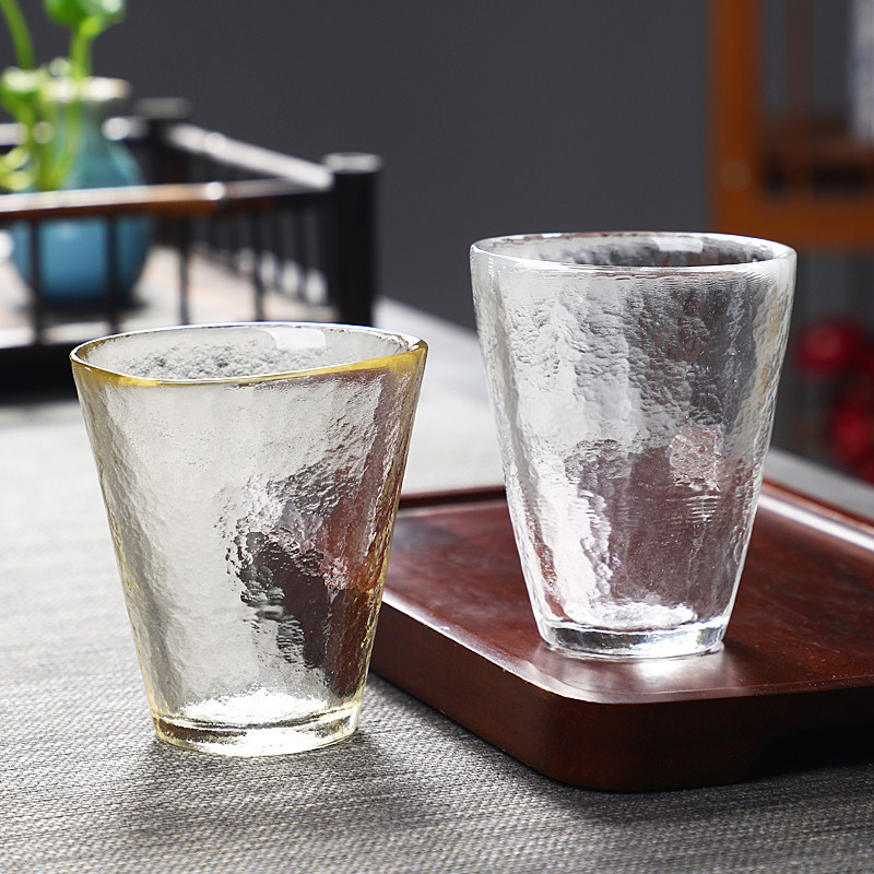 日本出口冷纹玻璃锤纹圆形茶杯