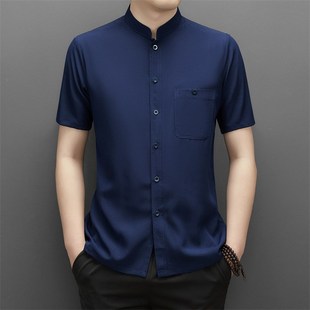 简约半袖 衬衫 中山装 薄款 短袖 中式 夏季 立领口袋衬衣中国风男装 男士