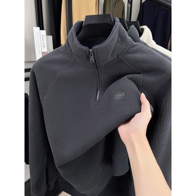 拉链半高领卫衣男款加绒加厚秋冬
